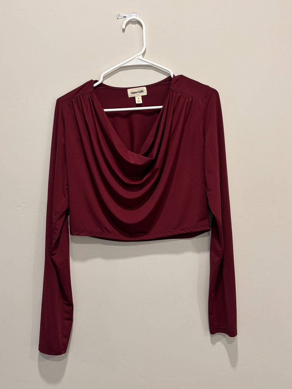 Open Edit Women’s Long Sleeve Crop Top Small Burgundy